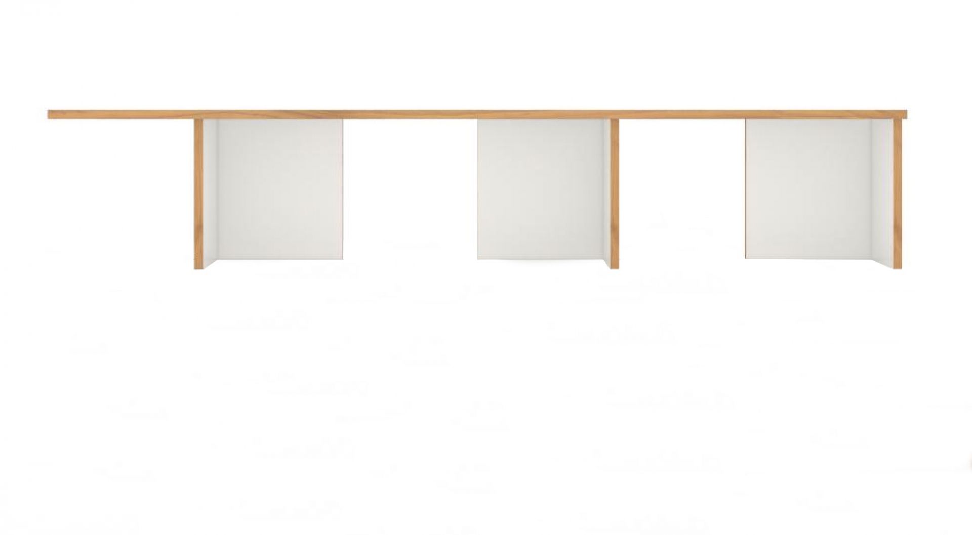 Tojo Regal Anbaumodul: Detailansicht des weißen Regals mit hellem Holzrahmen, modernes Design.